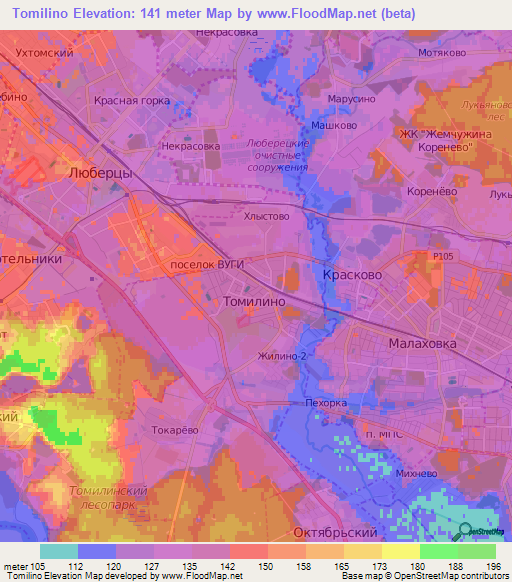 Tomilino,Russia Elevation Map