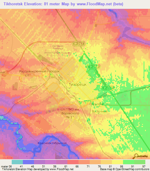 Tikhoretsk,Russia Elevation Map