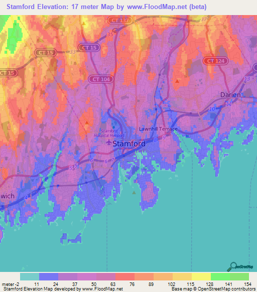 Stamford,US Elevation Map