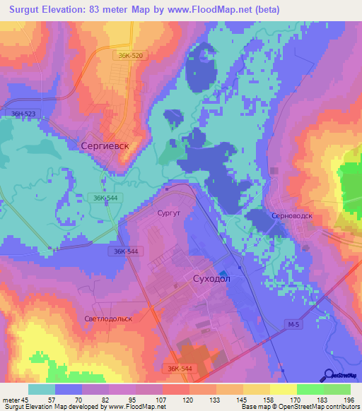 Surgut,Russia Elevation Map