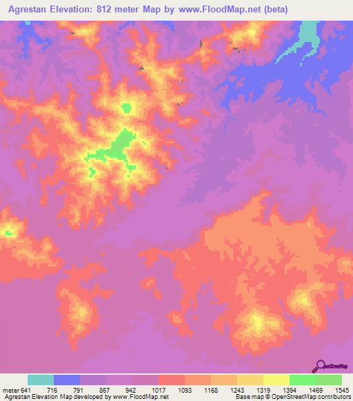 Agrestan,Iran Elevation Map