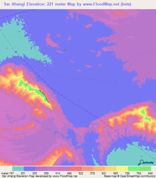 Sar Ahangi,Iran Elevation Map