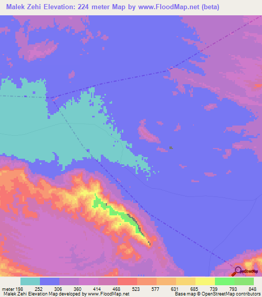 Malek Zehi,Iran Elevation Map