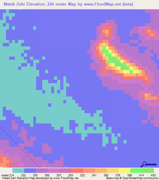 Malek Zehi,Iran Elevation Map