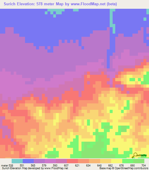 Surich,Iran Elevation Map