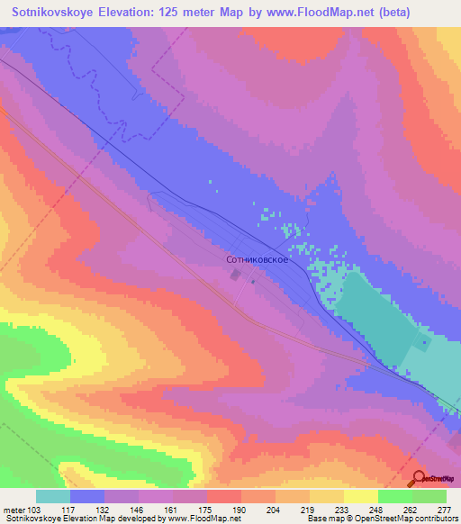 Sotnikovskoye,Russia Elevation Map