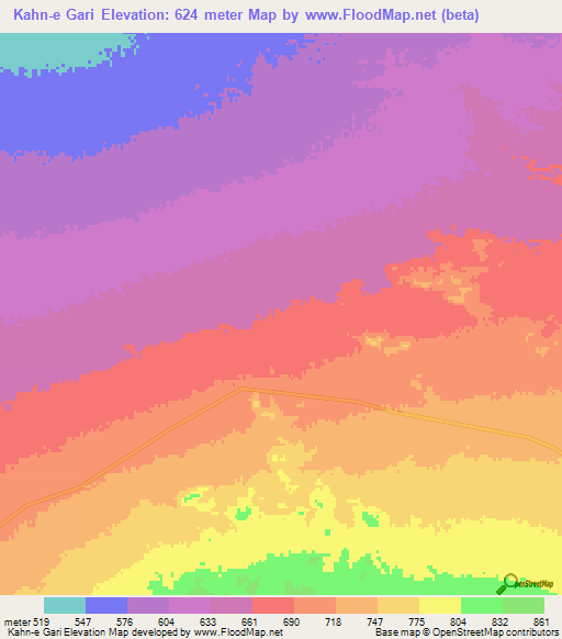 Kahn-e Gari,Iran Elevation Map