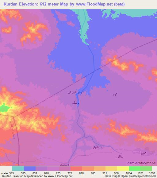 Kurdan,Iran Elevation Map