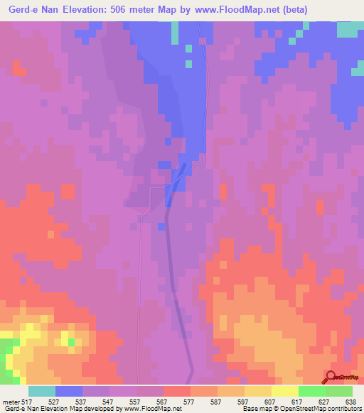 Gerd-e Nan,Iran Elevation Map