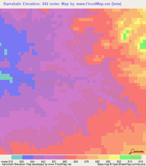 Kamshahr,Iran Elevation Map