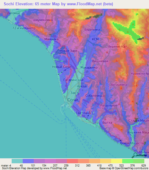 Sochi,Russia Elevation Map