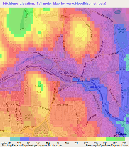 Fitchburg,US Elevation Map