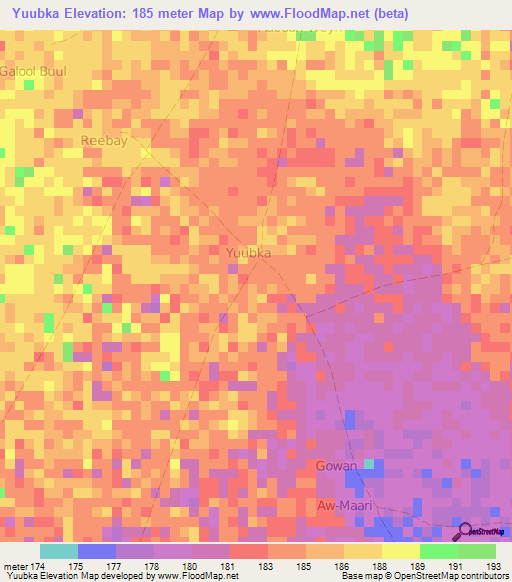 Yuubka,Somalia Elevation Map