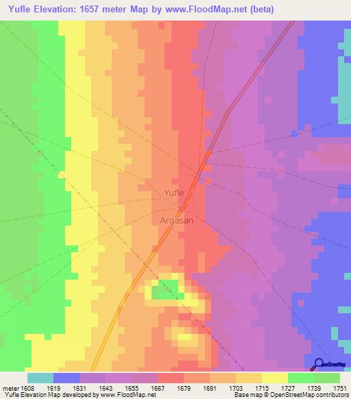 Yufle,Somalia Elevation Map