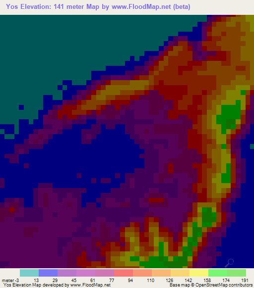 Yos,Somalia Elevation Map