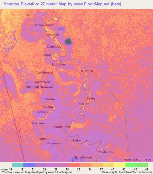 Yoontoy,Somalia Elevation Map