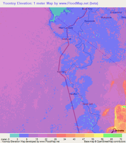 Yoontoy,Somalia Elevation Map