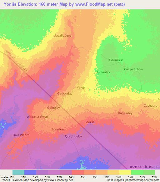 Yoniis,Somalia Elevation Map