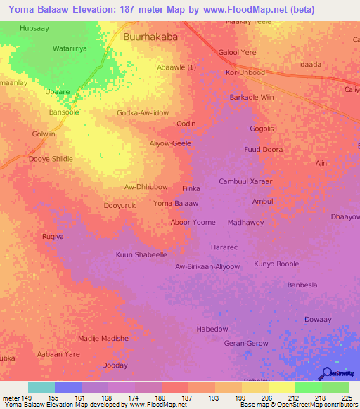 Yoma Balaaw,Somalia Elevation Map