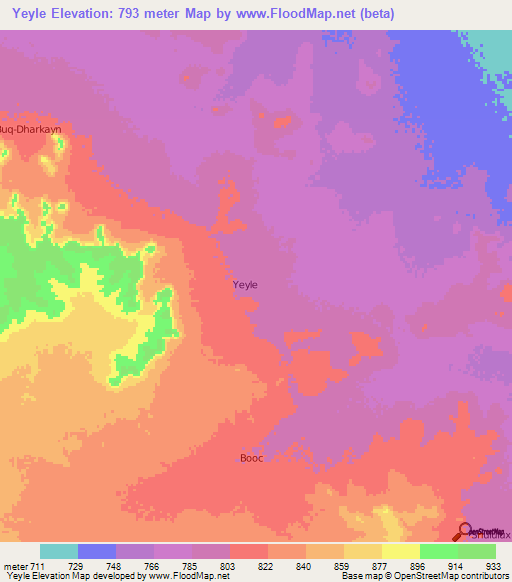 Yeyle,Somalia Elevation Map