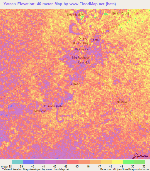 Yataan,Somalia Elevation Map