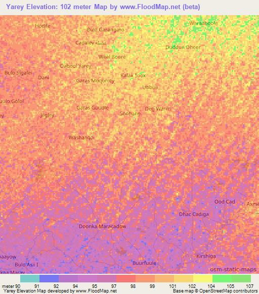 Yarey,Somalia Elevation Map