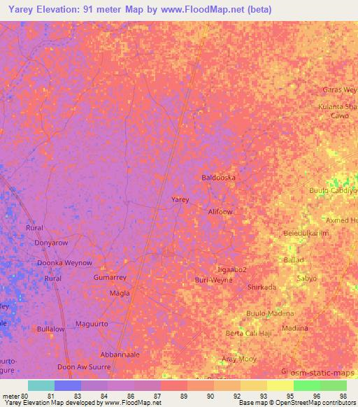 Yarey,Somalia Elevation Map