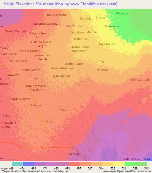 Yaqle,Somalia Elevation Map