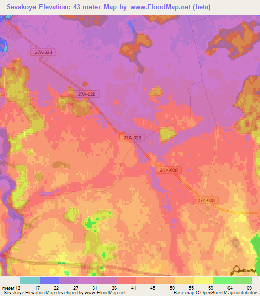 Sevskoye,Russia Elevation Map