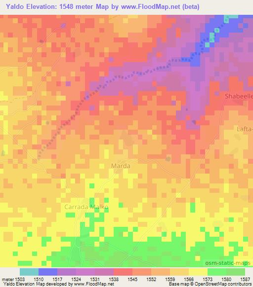 Yaldo,Somalia Elevation Map