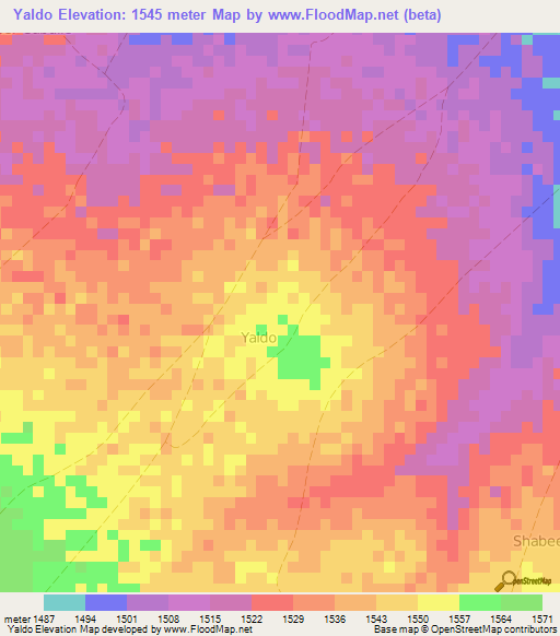 Yaldo,Somalia Elevation Map