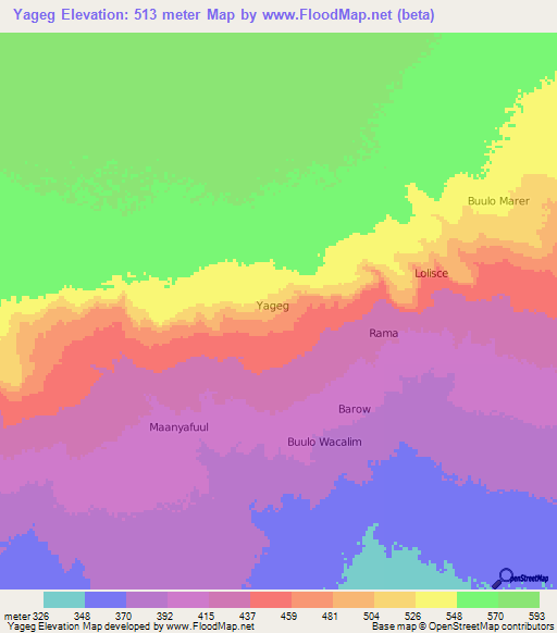 Yageg,Somalia Elevation Map