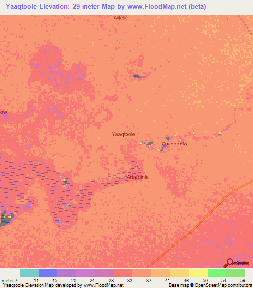 Yaaqtoole,Somalia Elevation Map