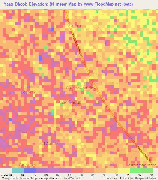Yaaq Dhoob,Somalia Elevation Map
