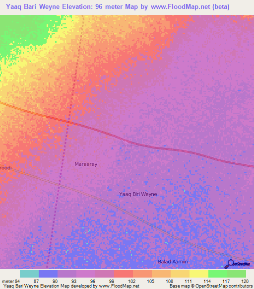 Yaaq Bari Weyne,Somalia Elevation Map