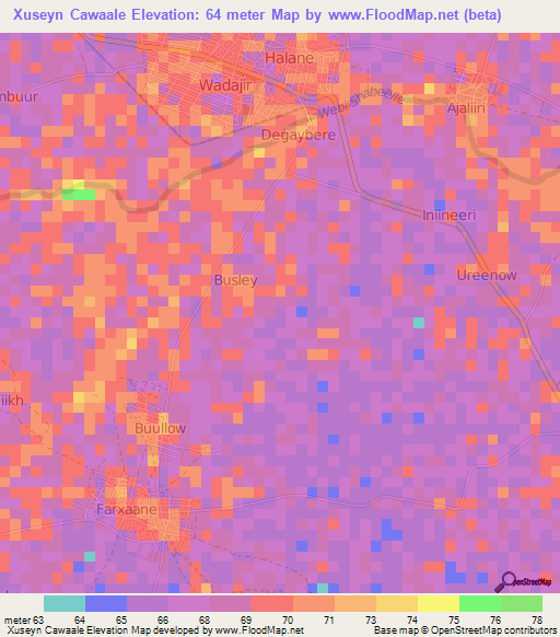 Xuseyn Cawaale,Somalia Elevation Map