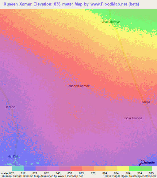 Xuseen Xamar,Somalia Elevation Map