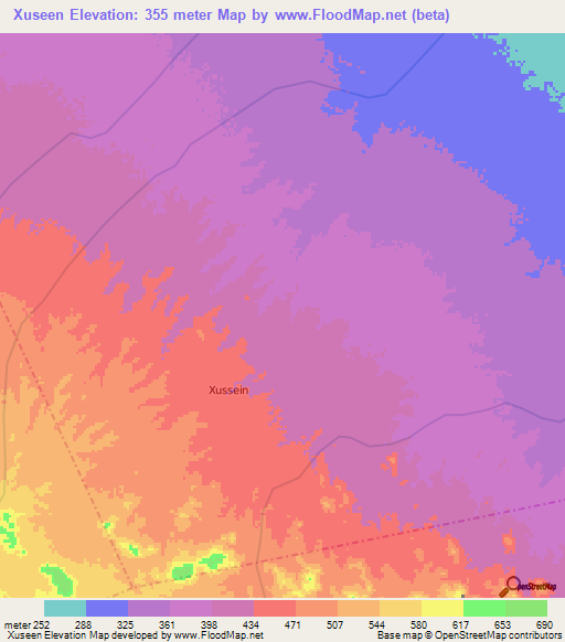 Xuseen,Somalia Elevation Map