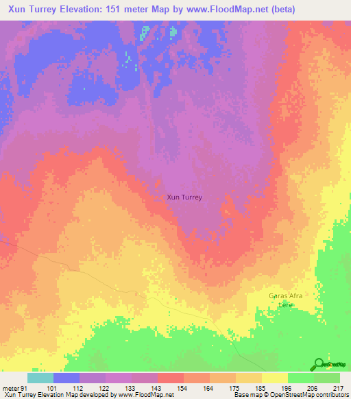 Xun Turrey,Somalia Elevation Map