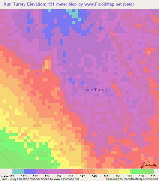 Xun Turrey,Somalia Elevation Map