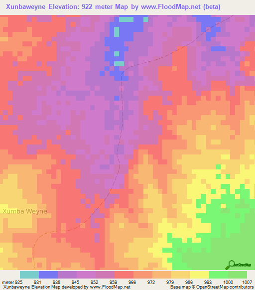 Xunbaweyne,Somalia Elevation Map