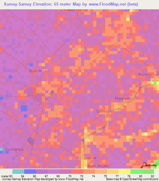 Xumey-Samey,Somalia Elevation Map