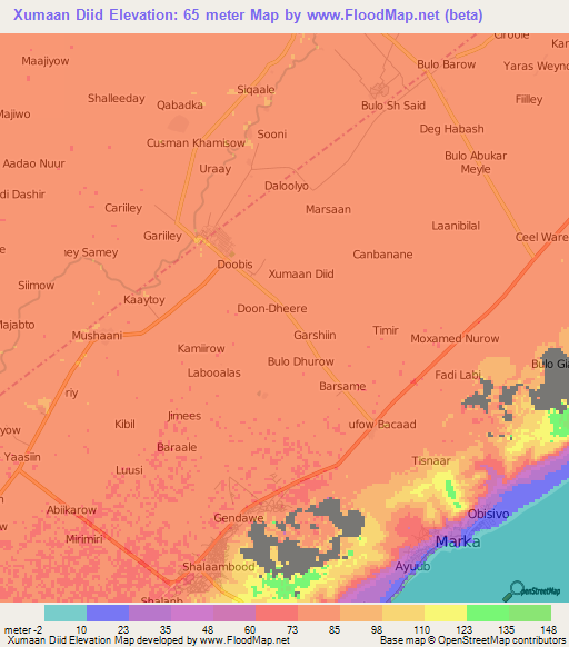 Xumaan Diid,Somalia Elevation Map