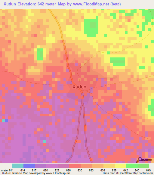 Xudun,Somalia Elevation Map
