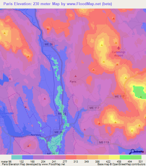Paris,US Elevation Map