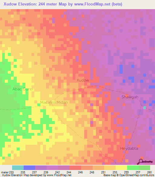 Xudow,Somalia Elevation Map