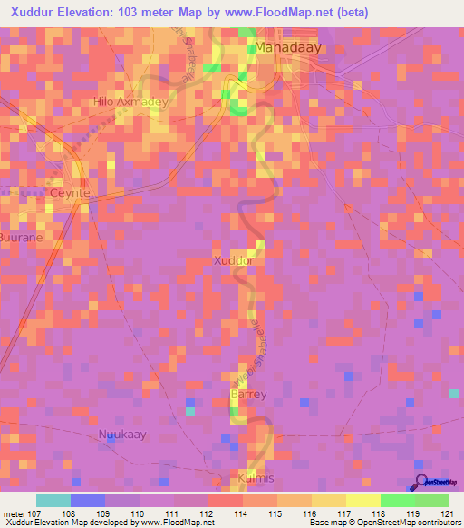 Xuddur,Somalia Elevation Map