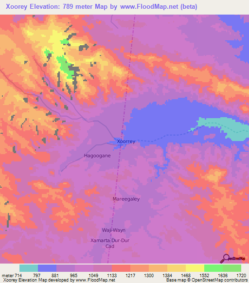 Xoorey,Somalia Elevation Map
