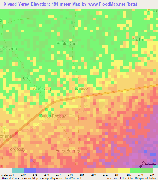 Xiyaad Yerey,Somalia Elevation Map