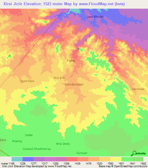 Xirsi Jiciir,Somalia Elevation Map